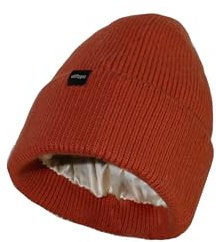 Offtopic Wintermütze Unisex Cashmere innen 100% Seide für immer ordentliches Haar | Elegante Geschenkidee, Orange, One size