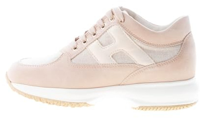 Hogan Donna Interactive Sneaker in camoscio e Tessuto Lurex Beige più Oro