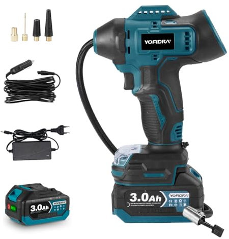 Yofidra Akku Kompressor 3000mAh Lithium-Akku, 180PSI - Tragbare Luftpumpe mit LED-Licht, Digitales Manometer, Automatische Abschaltung für Auto, Fahrrad, Motorrad, Bälle