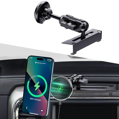 Kaishengyuan Magnetic Phone Mount with Wireless Charging for Ram Truck 2013-2018, Dash Mount Cell Phone Holder Compatible with RAM 1500/2500/3500 & 2019+ Classic 360° Rotation Smartphone Cradles