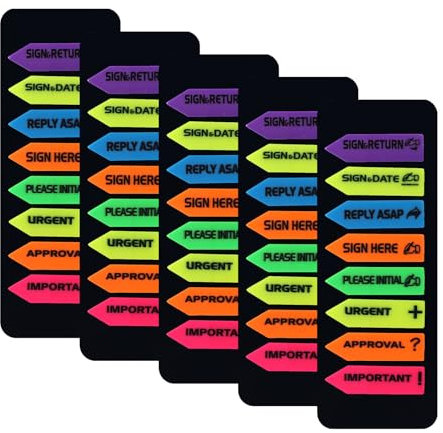 800st Sign Here Tabs, Pfeiletikettenaufkleber Bunte Selbstklebende Hier Unterschreiben Nachrichtenflaggen Selbstklebende Unterschriften-Tabs für Dokumente Notizbücher (8 Designs)