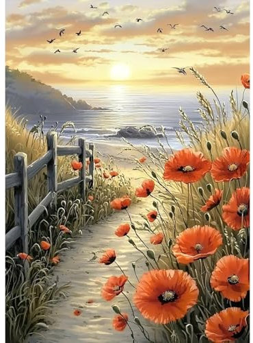 MAXBYE Paysage Coucher Soleil Diamond Painting Kits pour Adulte, 5D Diamond Art Kits DIY Full Drill Artisanat Cristal Art Kit pour Débutant, Fleurs Diamant Arts Crafts Maison Décor Gift 30X40cm