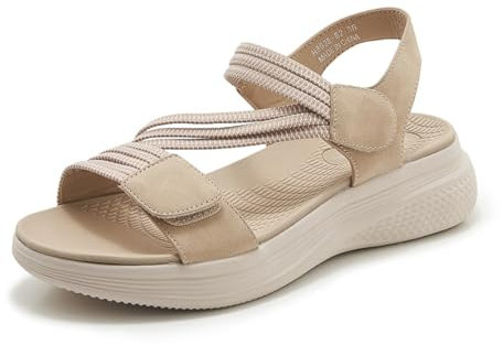 SMajong Sandales Sport Femme Sandale Orthopédiques Confortable Bout Ouvert Été Chaussures de Randonnée Scratch Sandales Compensées Beige 37 EU