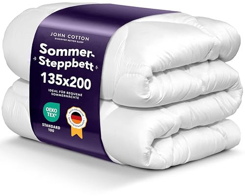 John Cotton Bettdecke 135x200 - Elegant & Leichte Decke für Sommer | Weiche & Atmungsaktive Allergiker Oberbett | Oeko-Test Zertifiziert Steppdecke | Bettdecken 135 x 200 cm | Schlafdecke