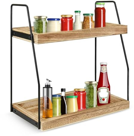 YMTWSRY Kaffee Organizer Station, Regal küche Arbeitsplatte 2-Tier Gewürzregal Küchen Organizer Kaffee Aufbewahrung Holz Küchenregal Arbeitsplatte für Küche Kaffeeständer Kaffeestation
