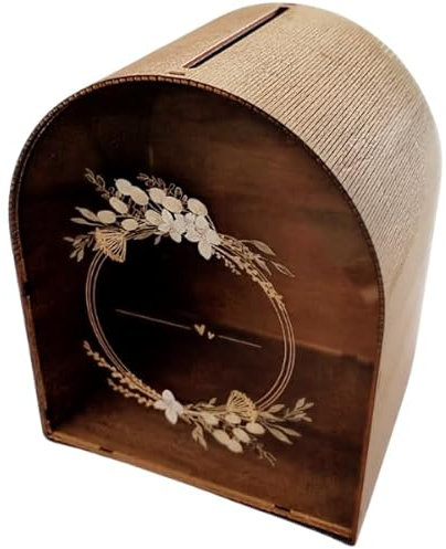 MALONA - Urne mariage bois champêtre - Cadeau de mariage - Boîte à cartes mariage et enveloppes - Tirelire pour toutes vos cérémonies : urne anniversaire, départ à la retraite, communion, baptème.