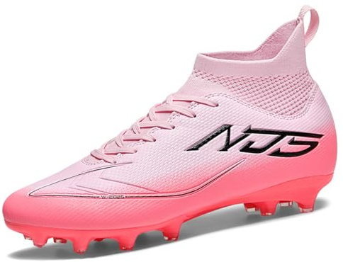 GOGOUP Mens Football Shoes Outdoor Professional Training Football Boots High Top Spikes Youth Children's Astro Turf Soccer Shoes Unisex Pink 4 UK