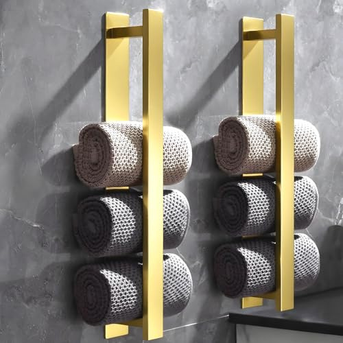 Handtuchhalter Ohne Bohren 2 Pack, 40cm Edelstahl GaStehandtuchhalter, Golden Handtuchstange Bad, Towel Holder, Handtuchregal kleben Badezimmer, Badetuchhalter für Fliesen, Wand (Ohne Handtuchhaken)
