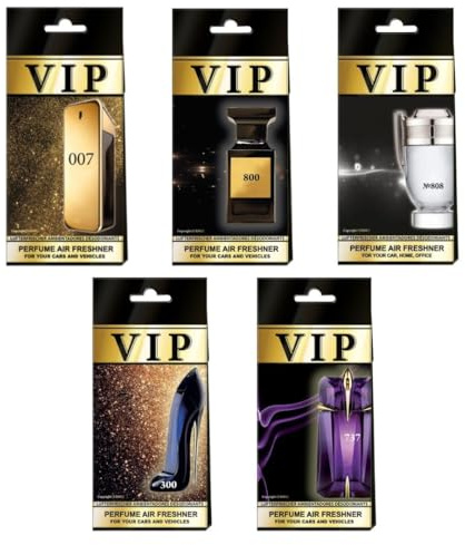 AutoFullCar CarIBI VIP Auto-Lufterfrischer, inspiriert von ikonischen und männlichen Parfums, intensiver Duft, Premium-Anhänger, elegant und langlebig, 5 Stück