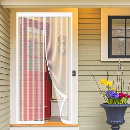 Zanzariera Magnetica 96 x 211 cm Zanzariera Magnetica per Porte Anti Zanzare Mosche Insetti Resistente Traspirante Porta Finestra, Bianco