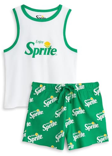 Coca-Cola Sprite Women's White & Green Pyjama Set | Sleeveless Vest and Shorts Sleepwear | Comfortable Loungewear Nightwear | Soft Fabric Relaxation Outfit | Ideal for Home Leisure
