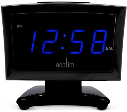 Acctim Jenson LED Digital Alarm Clock in Black with USB-C Smart Connector® Blue Display
