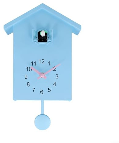 URPIZY Kuckucksuhr Wandkunst Im Vogelhausdesign Aus ABS, Mit Pendel Und Einstellbarem Kuckucksruf, Batteriebetrieben Für Moderne Dekoration In Wohnzimmer, Büro, Schlafzimmer Oder Küche(Blue)