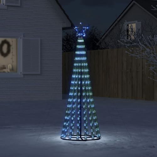 IKAYAA Albero di Natale Luminoso da Esterno 8 Giochi di Luce Struttura in Metallo Puntale a Stella Decorazioni Natalizie Interno Esterno -Blu-180 cm