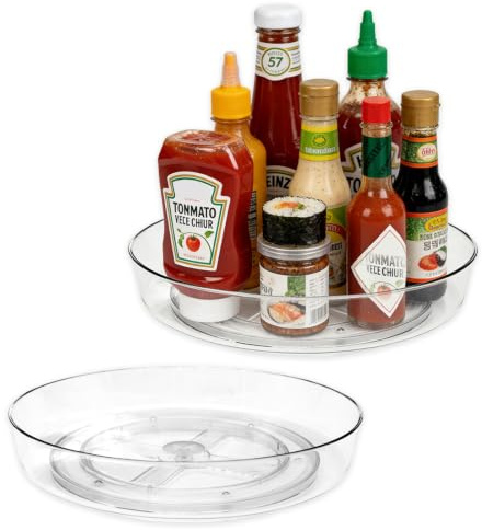 Vassoio Girevole, 2 PCS Girevole Organizer da Cucina, 360° Vassoio Rotante, Piatto Girevole Porta Tutto, Piatto Girevole Frigorifero per Spezie, Snack, Frutta-25cm