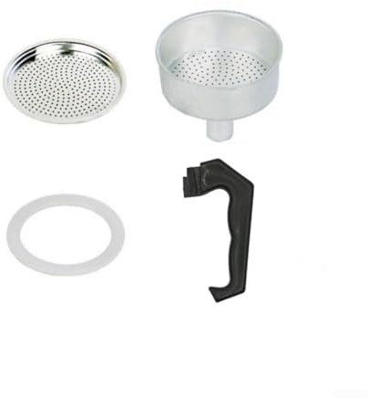 Espresso Coffee Moka Pot Replacement Parts Set with Handle, Funnel, Gasket Seal and Filter Designed for Multiple Brewing Sizes (6 Cup)