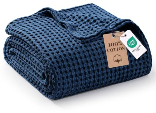 Exclusivo Mezcla 100% Cotton Throw Blanket, Sofa Throw, Navy Blue