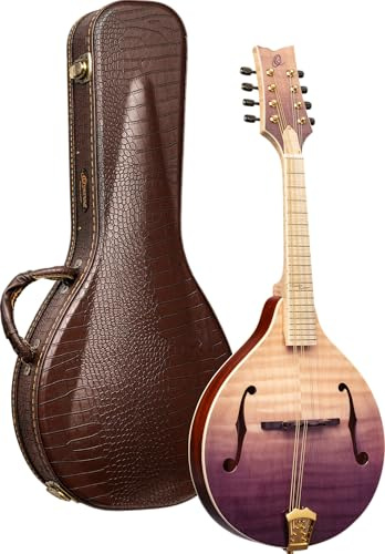 Ortega A-Style Mandolin, Solid Flamed Maple Top w/Deluxe Case, Transparent Purple Fade (RMA200PF)