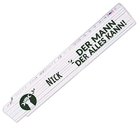 Zollstock mit Namen Nick und schönem Motiv - Der Mann der alles kann - für Männer | Metermaß | Glieder-Maßstab mit Namen bedruckt | Viele Namen zur Auswahl