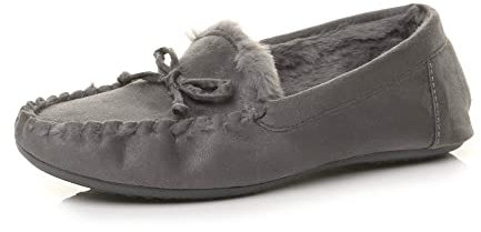 Ajvani Damen Kunstschaffell Kunstpelz Flexible Sohle Bootsschuhe Mokassins Pantoffeln Hausschuhe Schuhgröße 5 38