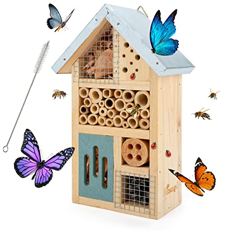 Niteangel Natural Wooden Insect Hotel, Garden Insect House for Ladybugs, lacewings, Butterfly, Bee, Bug