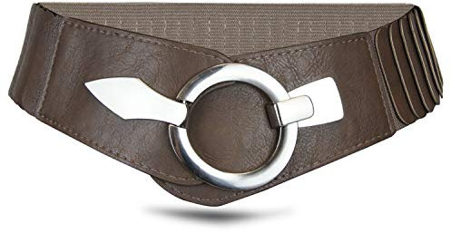 Elastischer Damen Taillengürtel, ca. 6 cm breiter Hüftgürtel mit silberner Ring-Schließe-75 cm (für Taillenweite 75-90 cm)-Braun