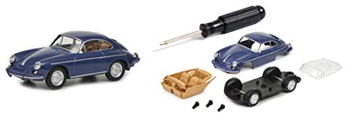 Schuco 452019900 Bausatz Porsche 356, Schraubenzieher, 3 Schrauben, Chassis inkl. Achsen, Karosserie, Fensterteil, Interieur, Modellauto, 1:64, dunkelblau, grau