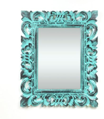 Oriental Galerie Barock Wandspiegel Spiegel Schminkspiegel Landhaus Holzrahmen Vintage Shabby Chic Schwarz/Türkis 40x50cm