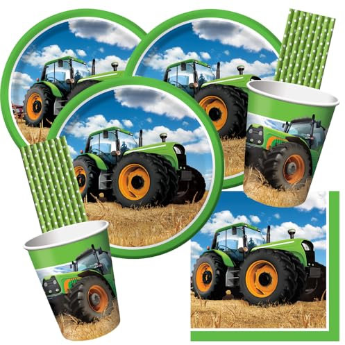 64-teiliges Party-Set Traktor - Teller Becher Servietten für 16 Kinder/Personen