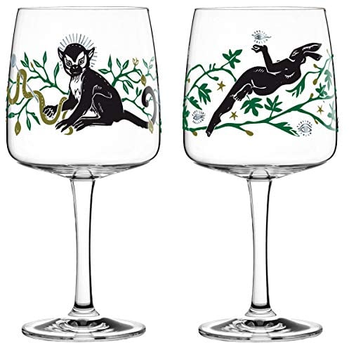 Ritzenhoff Gin Ginglas 2er Set Frühling 2020 von Karin Rytter Affe und Hase mit Glasreinigungstuch