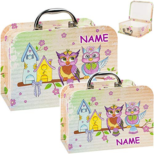 alles-meine.de GmbH 2 Stück Koffer/Kinderkoffer - in 2 verschiedenen GRÖßen - lustige Eule & Blumen - incl. Name - Kofferset - Kofferset - ideal für Spielzeug und als Geldges..