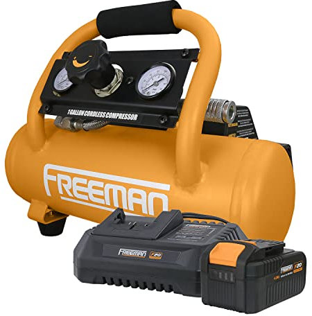 Freeman F20 20V Cordless 1-Gallon Air Compressor with 4.0Ah Battery & Charger | 1/3 HP, 700 Shots Per Charge | Portable, Oil-Free, for Nailers & Tire Inflation | PE20V1GCK