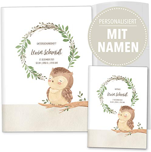 OLGS U-Heft Hüllen Set 3-teilig | Cute Forest Eule | Untersuchungsheft Hülle & Impfpasshülle schöne Geschenkidee personalisierbar mit Namen und Geburtsdatum (U-Heft Set 3-teilig, personalisiert)