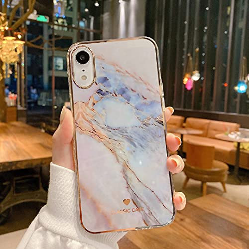 OWM iPhone XR Case Marble Effect Stone Bling Cute Silicone Bumper Slim Soft Gold Edging Back Shockproof Phone Cover Compatible for iPhone XR (Stone)
