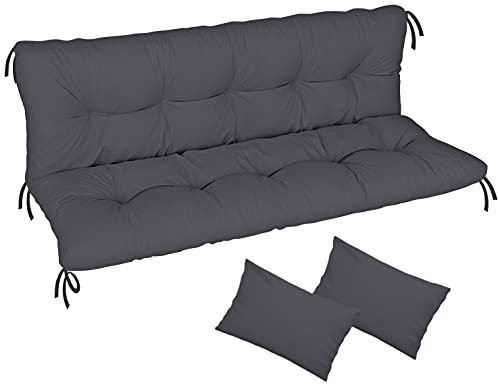 Ferocity Auflage für Hollywoodschaukel 185x50x50 Gartenbankauflage und 2 Kissen Palettenauflage Bankauflage Sitzkissen und Rückenkissen Polsterauflage Matratze Gartenpolster, Graphit [133]