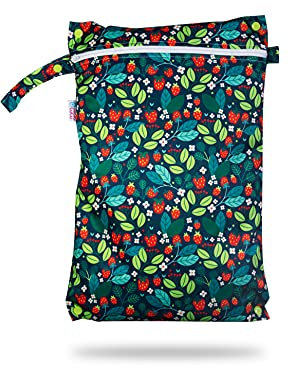 Petit Lulu wasserdicht doublesize Windeltasche | Wetbag Organiser Beutel | Windelsack | Nasstasche für Stoffwindeln | Nässeschutzbeutel | Waterproof Wet Bag | Wickeltasche (Wilde Erdbeeren)