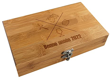 CADEAUX.COM - Coffret Sommelier Bonne Année - 5 Accessoires - Tire Bouchon - Bec Verseur - Thermomètre - Stop Gouttes - Bouchon - Idée Cadeau Personnalisé avec Prénom Et Message