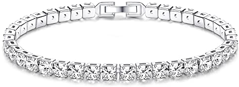 JeweBella Tennis Armband Damen Silber mit Zirkonia Kristall Armbänder Shining Diamant für Frauen Mädchen für Freundin Mutter Ehefrau Armband für Weihnachten Geschenk 17CM/19CM