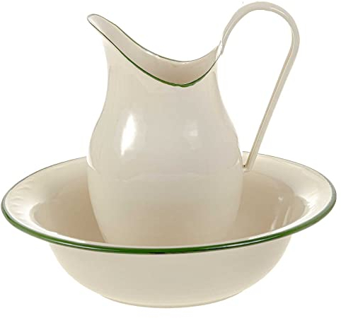 SIDCO Waschschüssel + Krug Shabby Schüssel + Kanne Wasch-Set Vintage 2 TLG grün