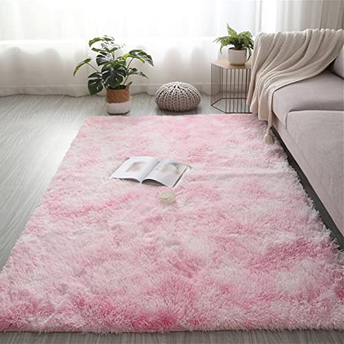 Lifup Rechteck Langflor Teppich Flauschig, Teppich Shaggy Anti Rutsch Pflegeleicht für Wohnzimmer Schlafzimmer Kinderzimmer Batik Rosa 80 x 200 cm