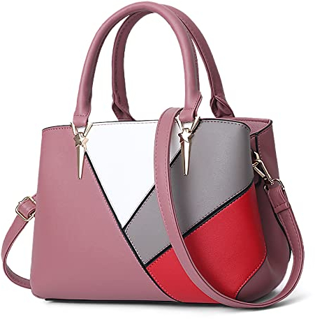 VARLIVOO Elegant Damen Handtaschen Schultertaschen Frauen Umhängetasche Farbblock Taschen Shopper Taschen Damen Taschen Crossbody Bag Arbeit Reisen Wasserdicht PU Leder Rosa