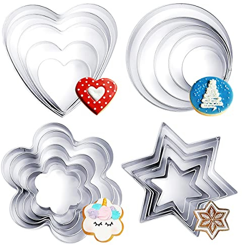 Emporte-Pièce, Taozoey Lot de 20 Pièces Emporte Piece Patisserie, Moulle à Biscuit en Acier Inoxydable, Emporte-Pièces en Métal en Forme de Cœur, Étoile, Cercle, Fleur, Moules (20)