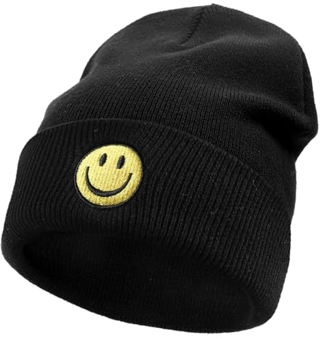 SONMONY Smile Face Beanie Hüte für Damen Herren Winter Strickmützen Weiche Bündchen Warm Lächeln Dehnbare Beanies Hut, Schwarz, Einheitsgre