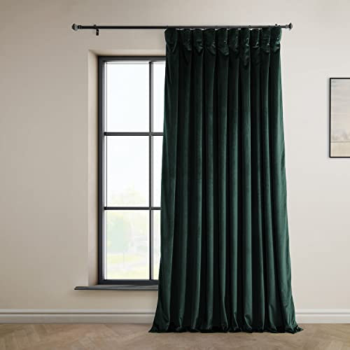 HPD Half Price Drapes Heritage Rideaux occultants en Velours Pelucheux pour Chambre à Coucher et Salon - 254 cm de Large x 274,3 cm de Long - 1 Panneau - Vert forêt