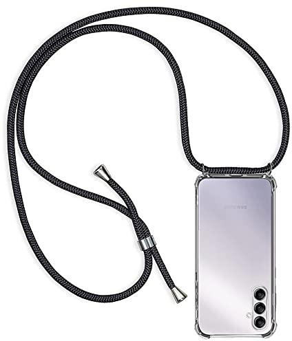 ZYIMOU für Samsung Galaxy A14 5G Hülle mit Band, Handyhülle Samsung Galaxy A14 5G Handyband Hülle mit Kette Schutzhülle Kordel zum Umhängen Transparent Weich TPU Silikon Bumper, Schwarz
