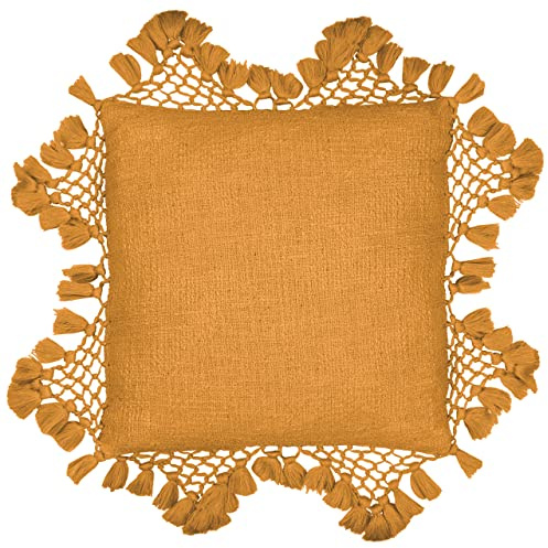Yard Anko Cushion Cover (Ginger, 45 x 45 cm) | Textured Cotton with Macramé Tassel Trim