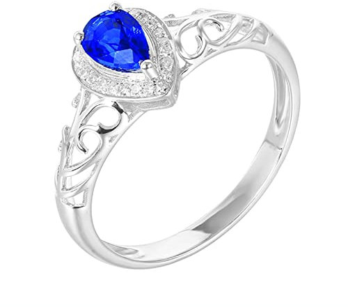 Bishilin Verlobungsring Weißgold 750 Diamant, Damen Ringe Filigran mit 0.67ct Tropfen Saphir Eheringe Nickelfrei Hochzeit Ringe Weißgold Große 56 (17.8)