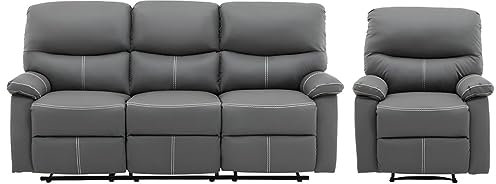 Venta-unica - 3+1-Sitzer-Sofa Relax aus Kunstleder, Grau Canby