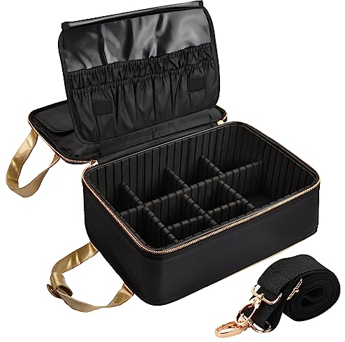 Makeup Tasche, Schminktasche Organizer Groß mit Pinselfach, Beauty Case Professional Kosmetik Tasche Schminkkoffer Kosmetikkoffer Make Up Organizer Bag für Reise - 34 x 23 x 12cm