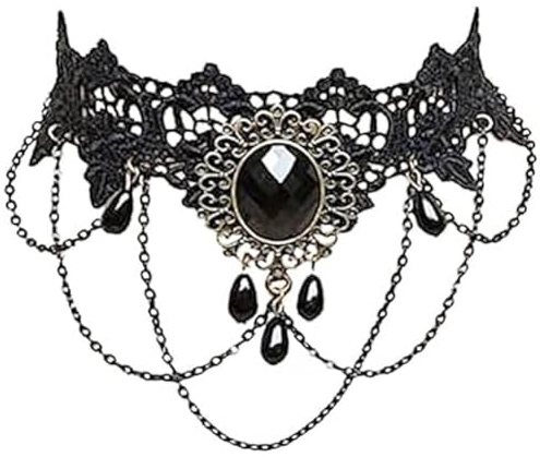 Clataly Gothic Black Sexy Lace Necklaces Tassel Collar Choker Halloween Party Accessories for Women Girls (Black necklace 4)